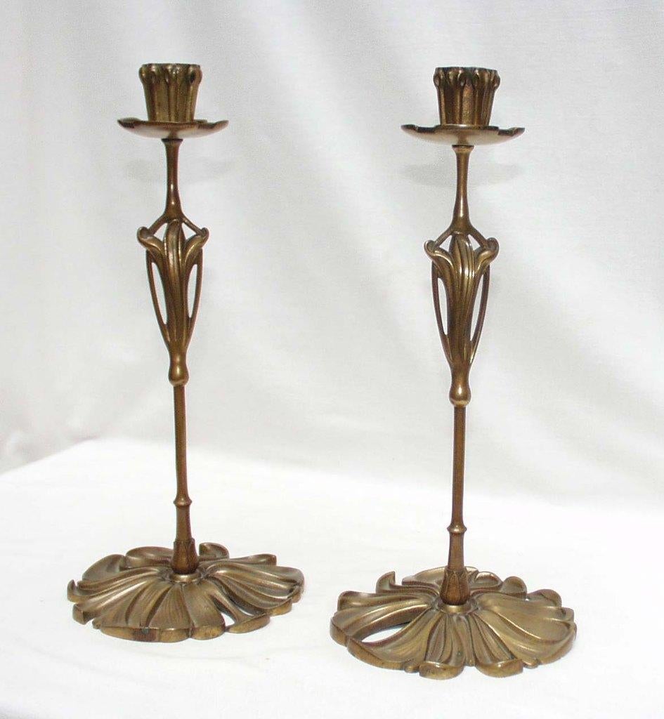 Een paar Art Nouveau kandelaars - Georges De Feure., Ophalen of Verzenden, Koper of Brons