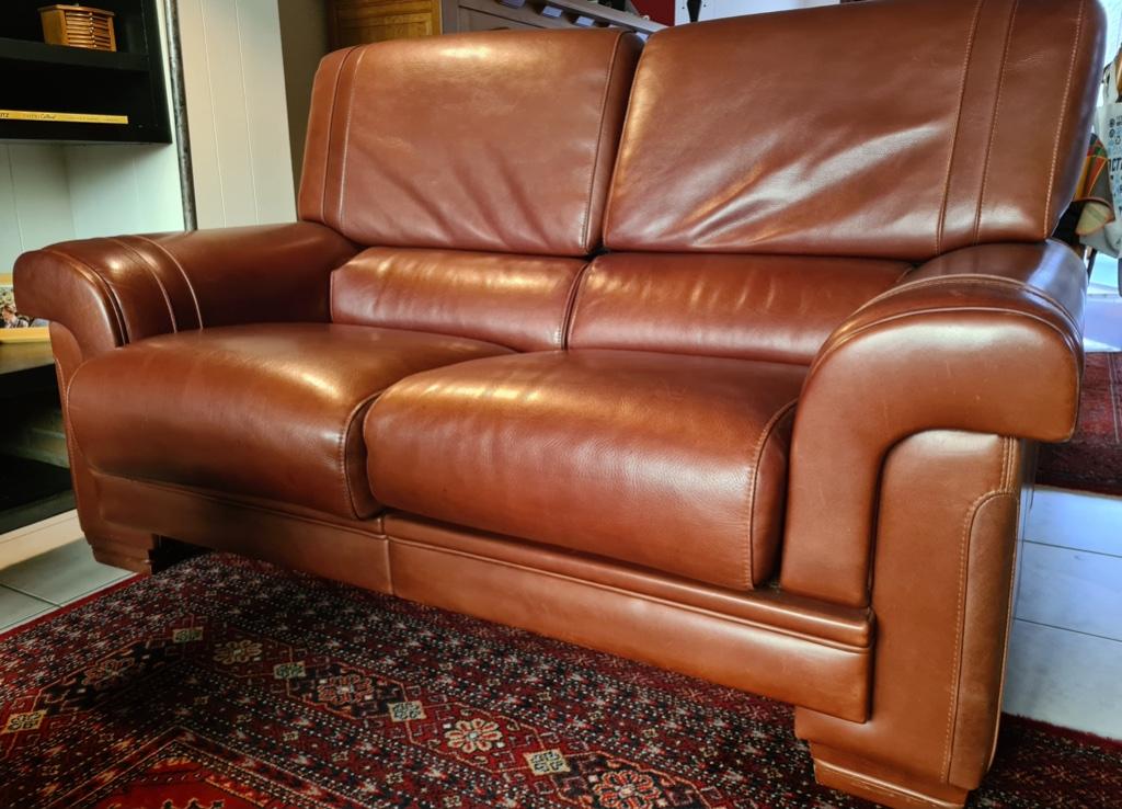 Tweezit in leer - cognackleur, Ophalen, Klassiek, 150 tot 200 cm, Tweepersoons