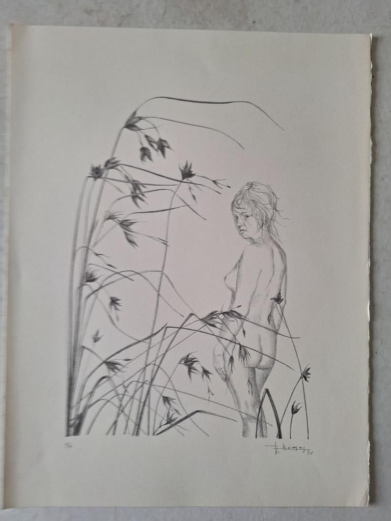 Originele litho van Vincent Thomas Naakte vrouw in het riet, Gelimiteerde oplage, Ophalen of Verzenden, Portret en Figuren, Lithografie
