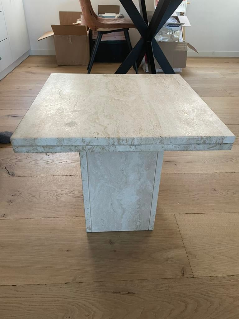 Vierkante beige Travertin salontafel of bijzettafel, Enlèvement, Comme neuf