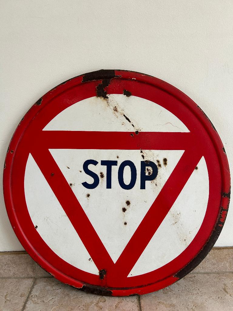 Panneau de signalisation émaillé - STOP, Panneau publicitaire, Enlèvement ou Envoi, Utilisé