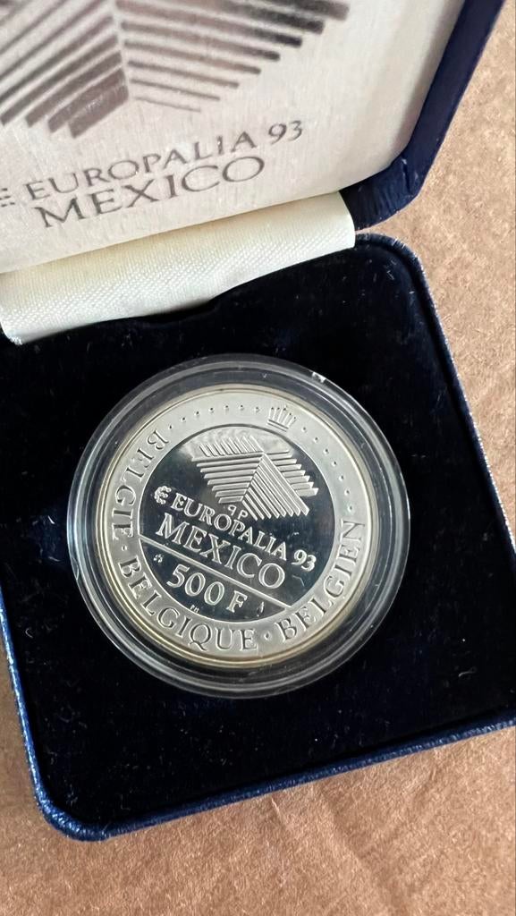 Zilveren herdenkingsmunt Europalia 93 Mexico–500 BEF (proof), Postzegels en Munten, Edelmetalen en Baren, Zilver, Ophalen of Verzenden