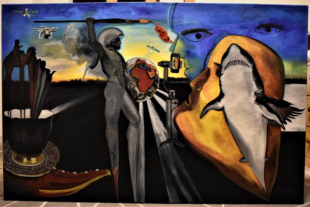 Abstract surrealisme schilderij Kunst en technologie, Antiek en Kunst, Ophalen