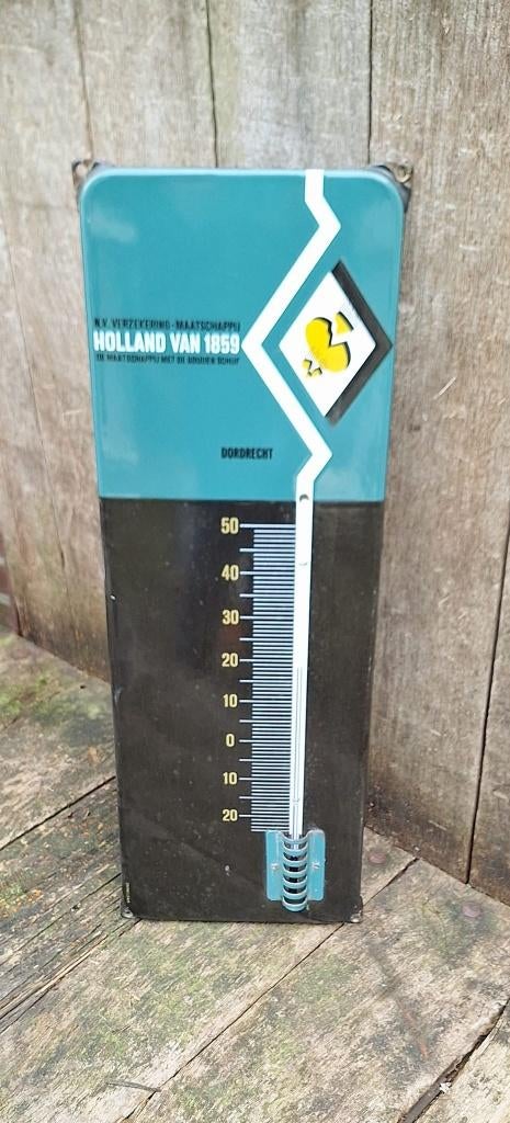 Oude originele emaille reclame thermometer NV Verzekeringen., Enlèvement, Utilisé, Panneau publicitaire