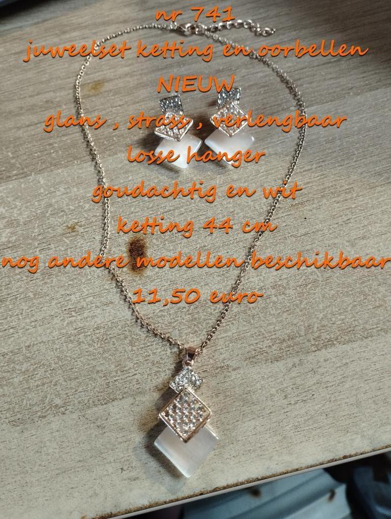 741. Parure de bijoux : collier et boucles d'oreilles, NEUF,, Neuf, Autres matériaux, Envoi, Avec pendentif