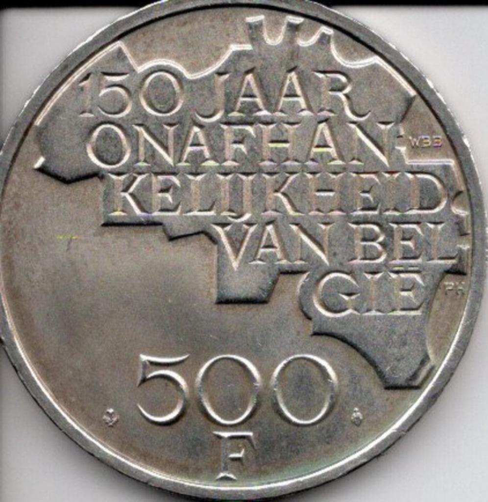 Muntstuk 500 bef - 150 jaar belgië - nederlands, Postzegels en Munten, Ophalen, Overig, Losse munt