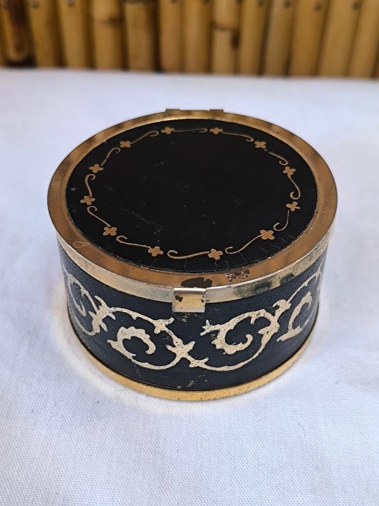 Ronde juwelendoos met deksel, vintage 1960 verguld metaal, Verzamelen, Ophalen of Verzenden
