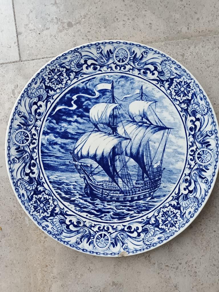 BOCH witte (vlees)schotel en blauw groot bord, Ophalen of Verzenden