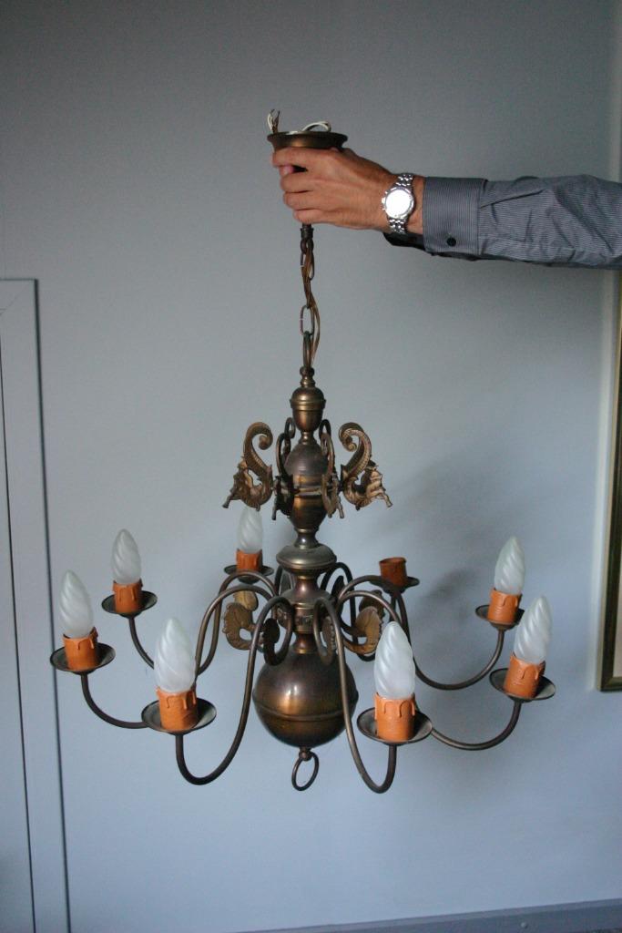 Kroonluchter koper, Huis en Inrichting, Lampen | Kroonluchters, Ophalen, Gebruikt, Overige materialen, Antiek