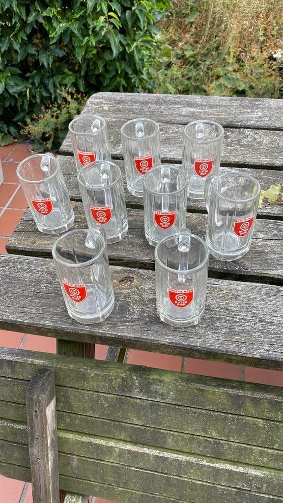 9 Dortmunder ritter bierglazen met handvat 0,25 l, Verzamelen, Glas en Drinkglazen, Ophalen, Zo goed als nieuw