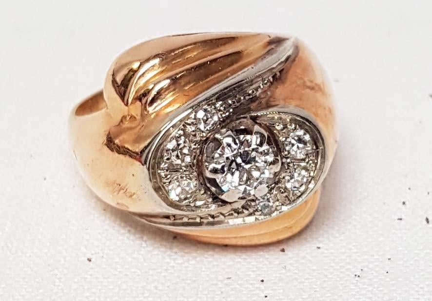 Ring mannen 18kt briljant Art Deco., Ophalen of Verzenden, Goud, Ring, Met edelsteen