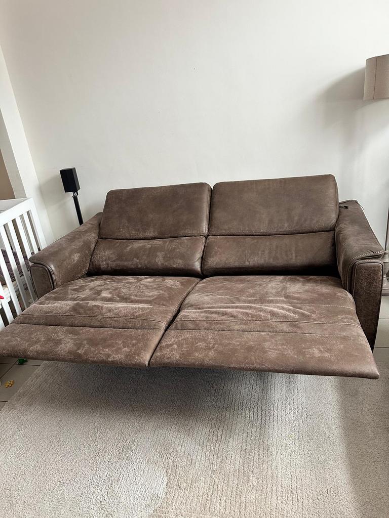 Bank/zetel. Drie delen bruin microleer, Huis en Inrichting, Zetels | Complete zithoeken, Ophalen, Gebruikt