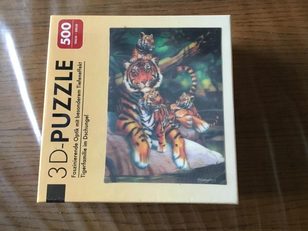 Puzzel 500 stukjes 3D tijgerfamilie in de jungle (NIEUW), Ophalen of Verzenden, 500 t/m 1500 stukjes, Nieuw, Legpuzzel