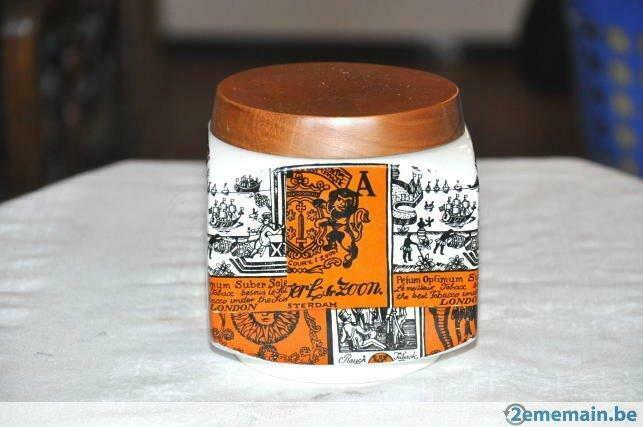 pot a tabac faience et bois decor tabac, Antiquités & Art