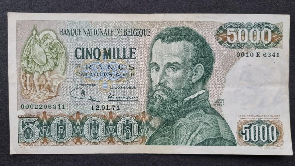 Billet de 5000 francs Belgique Vesale 1971, Enlèvement ou Envoi, Belgique