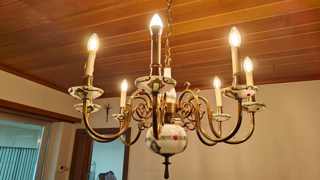 Vintage Franse porselein kroonluchter met 8 armen, Ophalen
