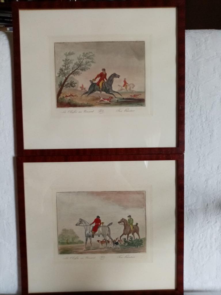 Twee gravures de vossenjacht Carle Vernet 1838 25/28cm, Ophalen of Verzenden