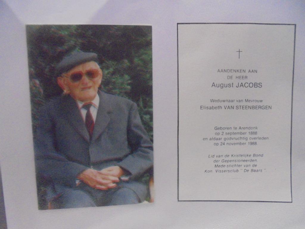 dp 100 jarige - August Jacobs, Verzamelen, Bidprentjes en Rouwkaarten, Ophalen of Verzenden, Bidprentje