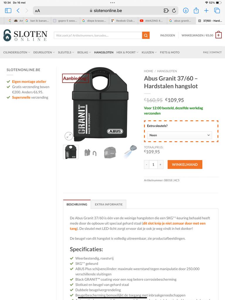 Abus  slot graniet, Motoren, Ophalen of Verzenden, Zo goed als nieuw