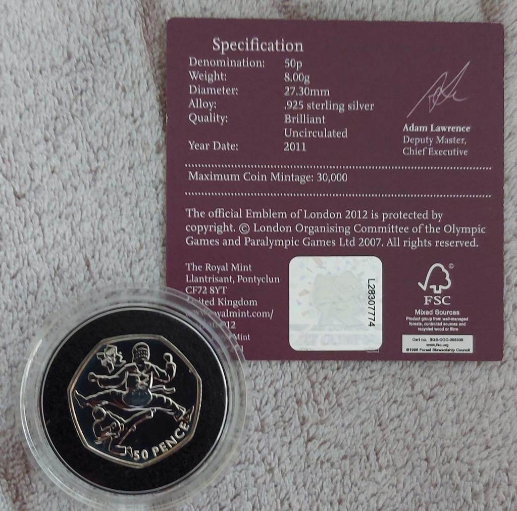 50 pence zilver brilliant. Olympische Spelen Londen 2012, Ophalen of Verzenden, Zilver