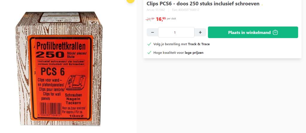 Clips voor wand en plafondpanelen, Ophalen, Nieuw