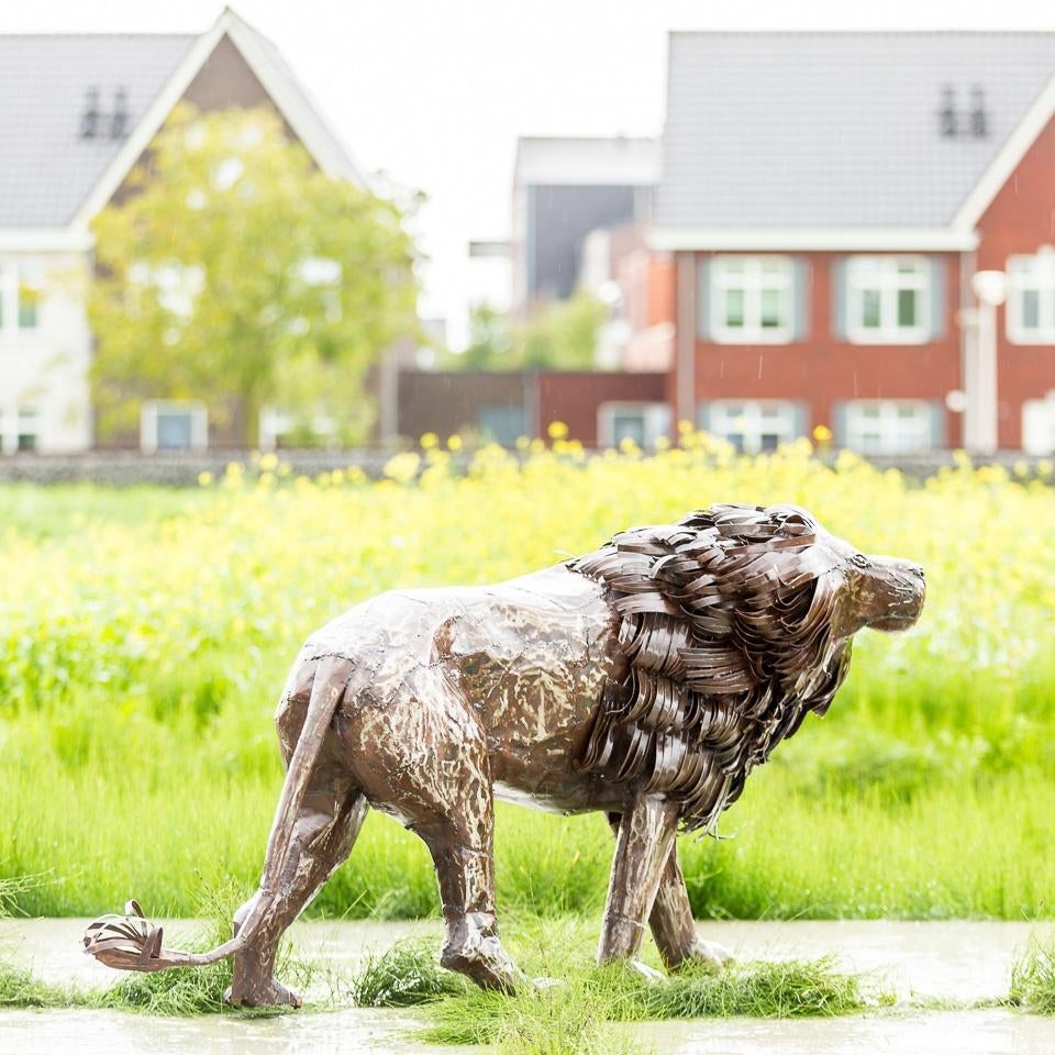 metalen beeld: levensgrote leeuw, Ophalen of Verzenden