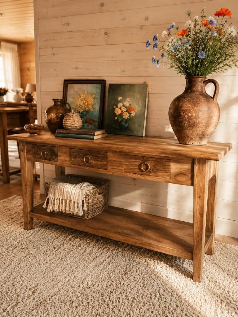 charmante oude sidetable met een karaktervolle uitstraling, Huis en Inrichting, Tafels | Sidetables, Ophalen, Teakhout, Nieuw