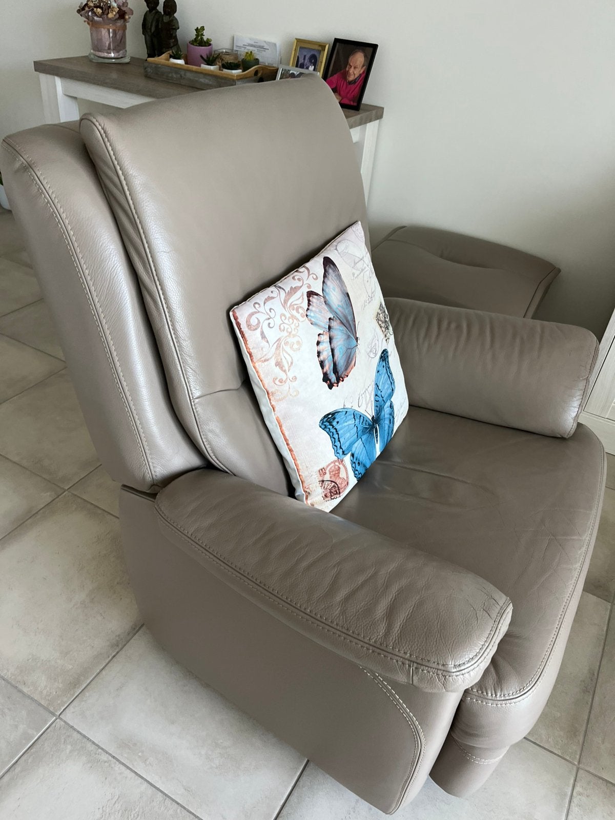 Salon in leder 2 en 1 zit + voetbank, Huis en Inrichting, Ophalen, Zo goed als nieuw