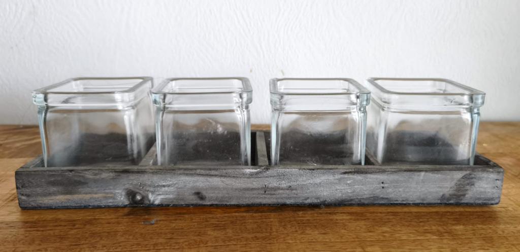 Houten theelichthouder met glazen houders, Huis en Inrichting, Ophalen