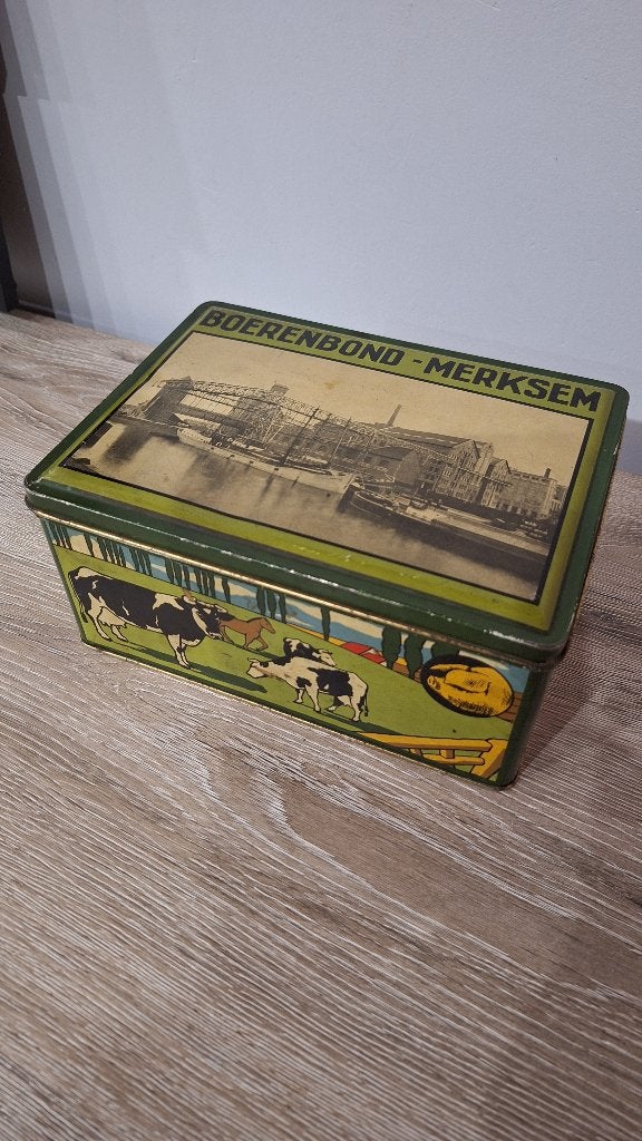 Oude blikken doos Merksem Boeren Bond, Enlèvement ou Envoi, Utilisé, Biscuits, Autres marques