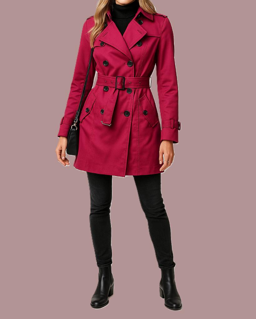 Trench-coat Framboise Chic & Jeune taille 36/38, Rouge, Enlèvement ou Envoi, Taille 36 (S), Comme neuf