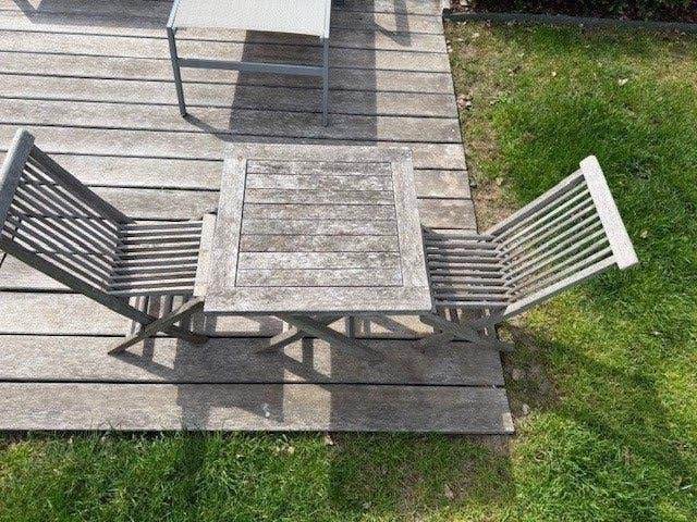 teak tafeltje met 2 stoeltjes - kidsversie, Jardin & Terrasse, Enlèvement, Utilisé, Bois, Pliant