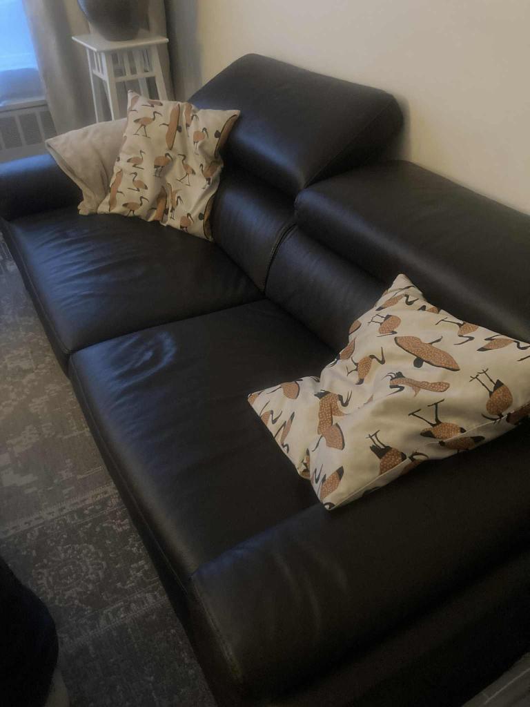 Canapé Selection meubles cuir Brun L224cm têtières réglables, Enlèvement, Comme neuf, Bois