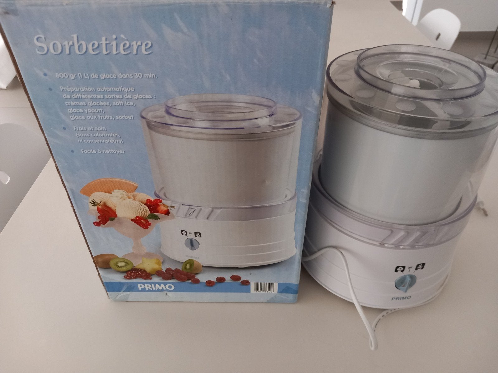 Primo Roomijsmachine / Sorbetière 1L (met doos), Electroménager, Machines à glace, Enlèvement, Utilisé, Élément de refroidissement