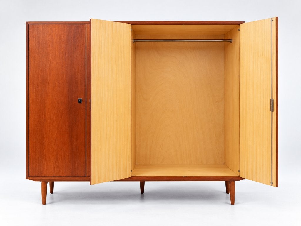 Vintage design teakhouten kledingkast mid century retro, Verzenden
