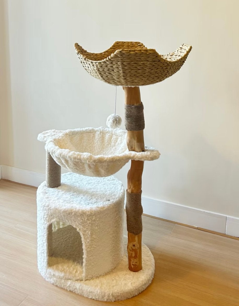 Houten Krabpaal met Hangmat & Wolkenmand – 104cm, Ophalen of Verzenden, Zo goed als nieuw, Krabpaal