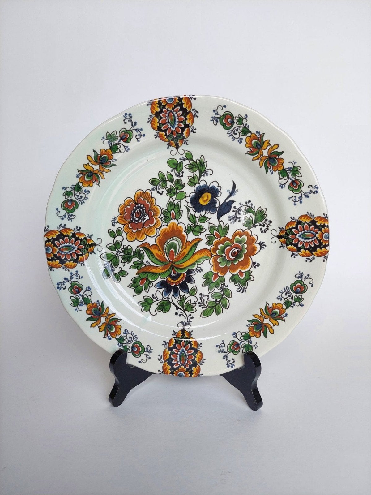 Decoratief wandbord Hubert Bequet handgeschilderde bloemen, Ophalen