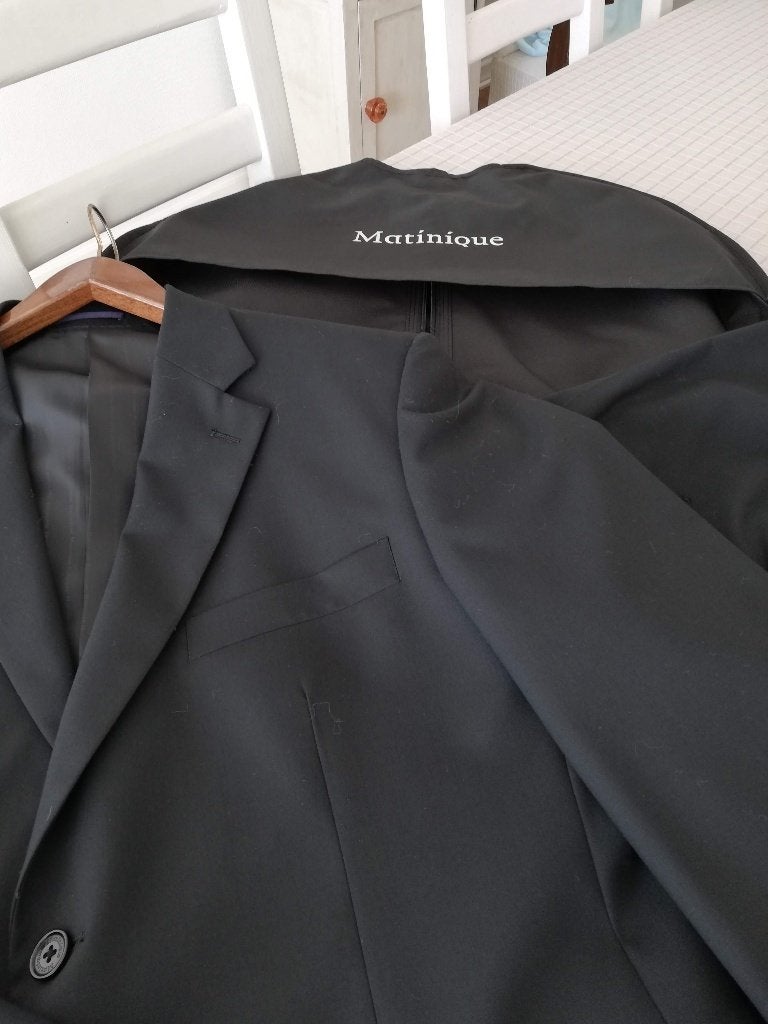 Mantelpak, Kleding | Heren, Kostuums en vesten, Ophalen, Zo goed als nieuw, Maat 52/54 (L), Zwart