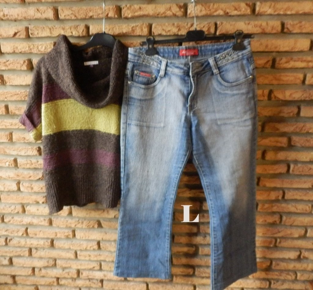 (12) -jeans femme t.40 bleu - seyoo + pull brun, Vêtements | Femmes, Jeans, Comme neuf, W30 - W32 (confection 38/40), Bleu, Enlèvement ou Envoi