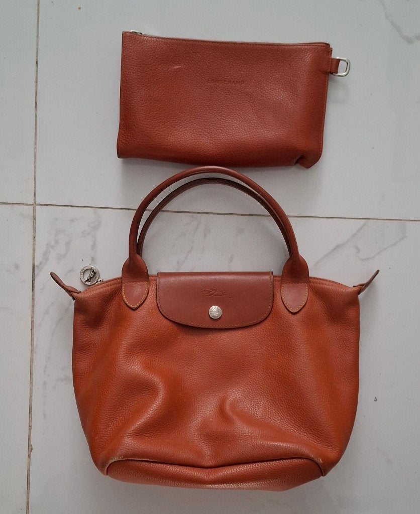 Sac Longchamp Pliage Cuir Made in France pochette assortie, Enlèvement ou Envoi, Utilisé, Autres couleurs, Sac à main
