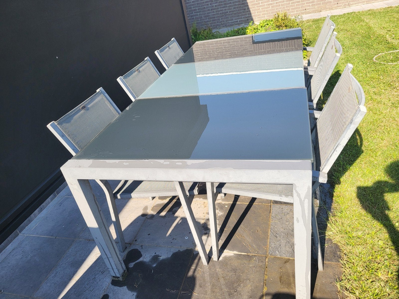 tuintafel in glas met 6 comfortabele stoelen, Table à dinner, Salons de jardin, Aluminium, Enlèvement