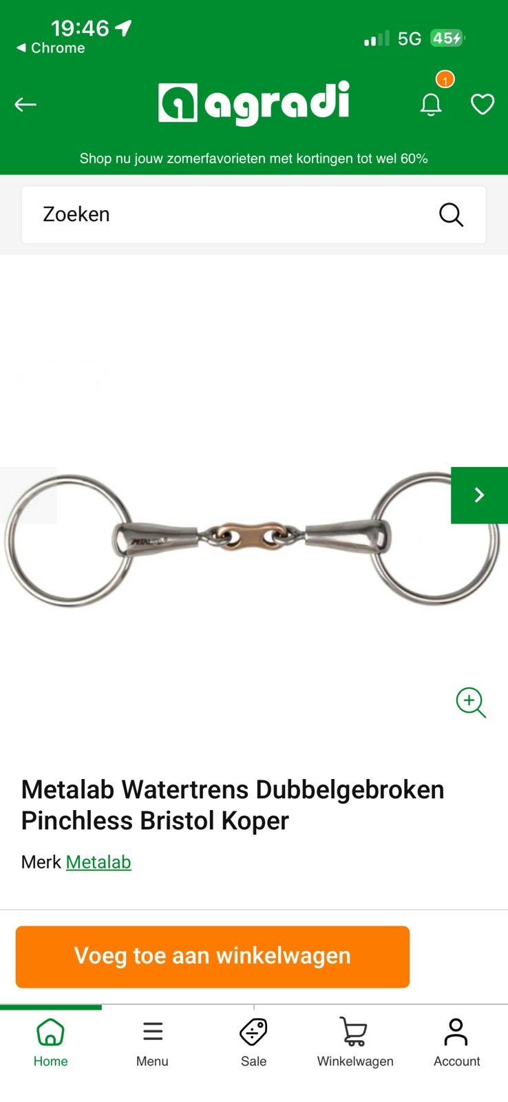 Dubbelgebroken watertrens koperen tussenstuk, Ophalen, Zo goed als nieuw