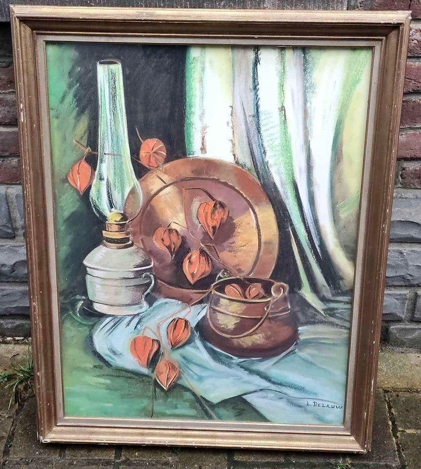Pastel nature morte signe L delauw, Antiquités & Art, Art | Peinture | Classique, Enlèvement ou Envoi, Pastel, Nature morte