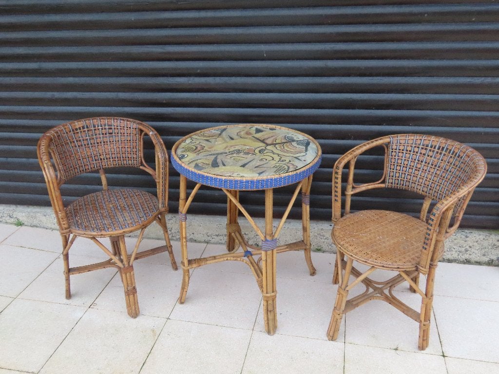 antieke rotan setje, Tuin en Terras, Ophalen, Gebruikt, Rotan
