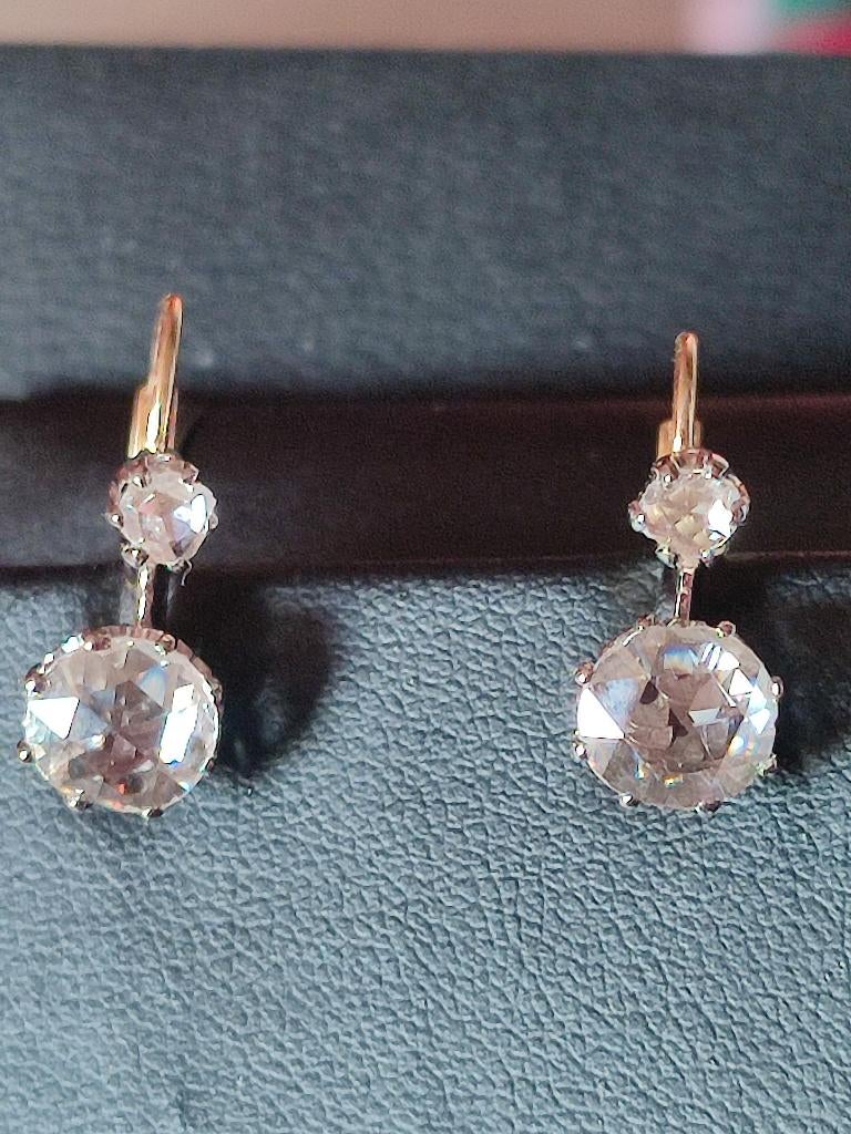 antieke gouden oorbellen met diamanten 1,30kt, Bijoux, Sacs & Beauté, Bijoux anciens, Enlèvement ou Envoi, Or, Boucles d'oreilles