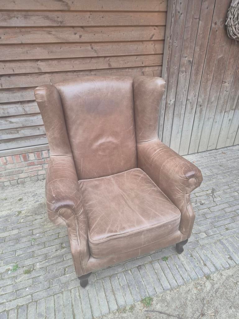 2 leren wingback fauteuil - klassiek landelijk, Ophalen, Gebruikt, Klassiek / Landelijk, 75 tot 100 cm