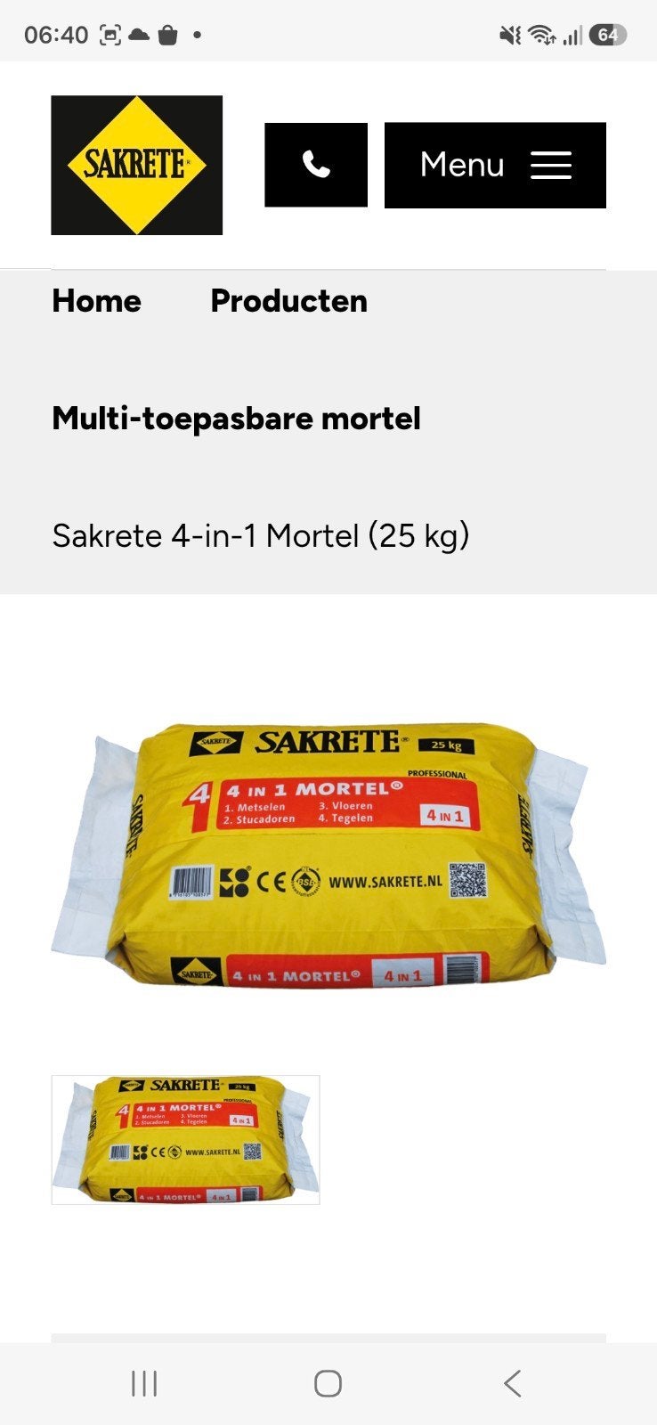Sakrete 4 in 1 mortel Nieuw, Neuf, Carrelage de sol, Enlèvement, Autres matériaux