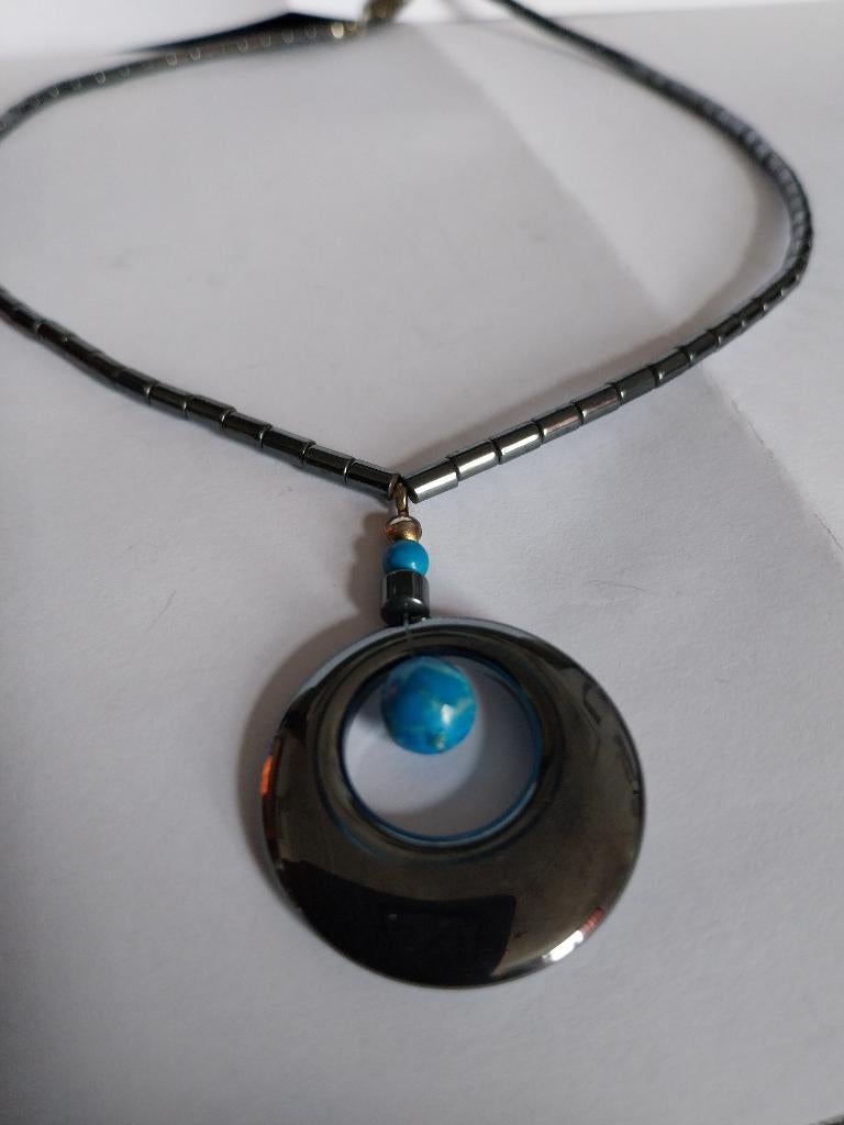 VINTAGE HALSKETTING VAN HEMATIDE EN LAPI-LASULI, Handtassen en Accessoires, Kettingen, Zwart, Ophalen of Verzenden, Zo goed als nieuw