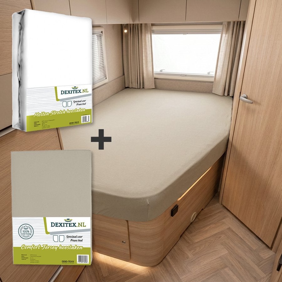 Textielpakket Frans bed - 1 hoeslaken en 1 molton - rechts -, Caravans en Kamperen, Caravanaccessoires