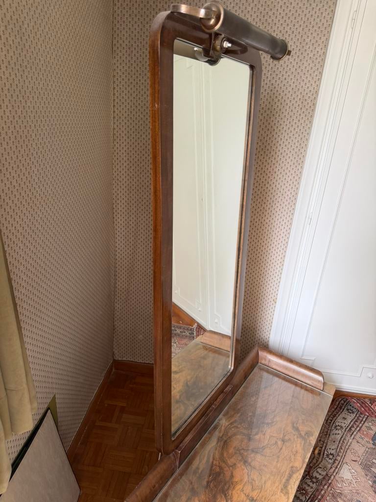 Coiffeuse Art Déco en noyer avec miroir pivotant – 1930, Enlèvement
